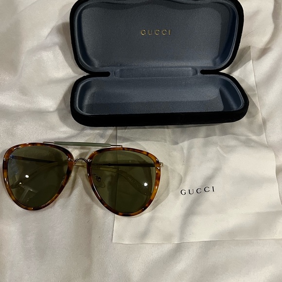 Gucci Havana Gold/ Green Aviator Sunglasses - Picture 10 of 11
